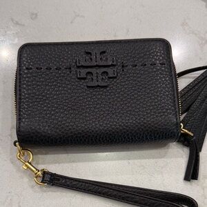 Tory Burch Black Pebbled Leather Wristlet